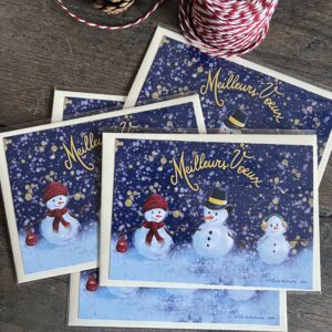 Lot de 5 Cartes de Voeux Bonhommes de Neige