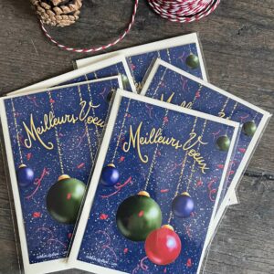 Lot de 5 Cartes de Voeux Boules de Noël